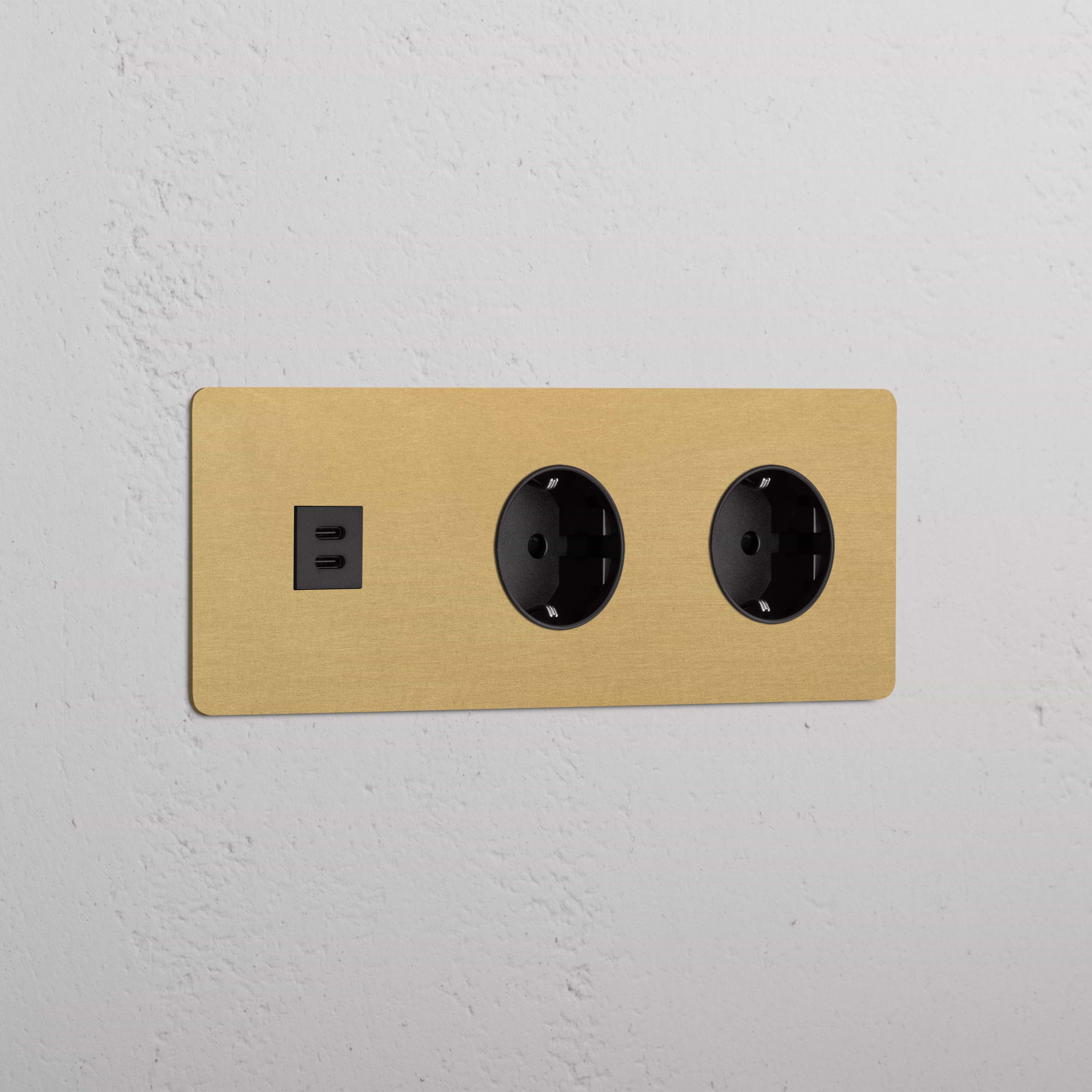 Triple USB 30W & 2x Schuko Module - Antique Brass Black