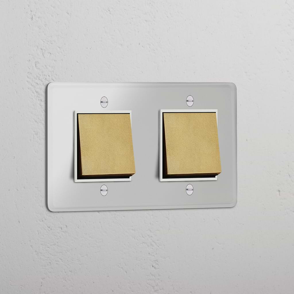 Interruptor doble de balancín en latón antiguo y traslúcido con blanco con dos posiciones - Herramienta de control de luz elegante