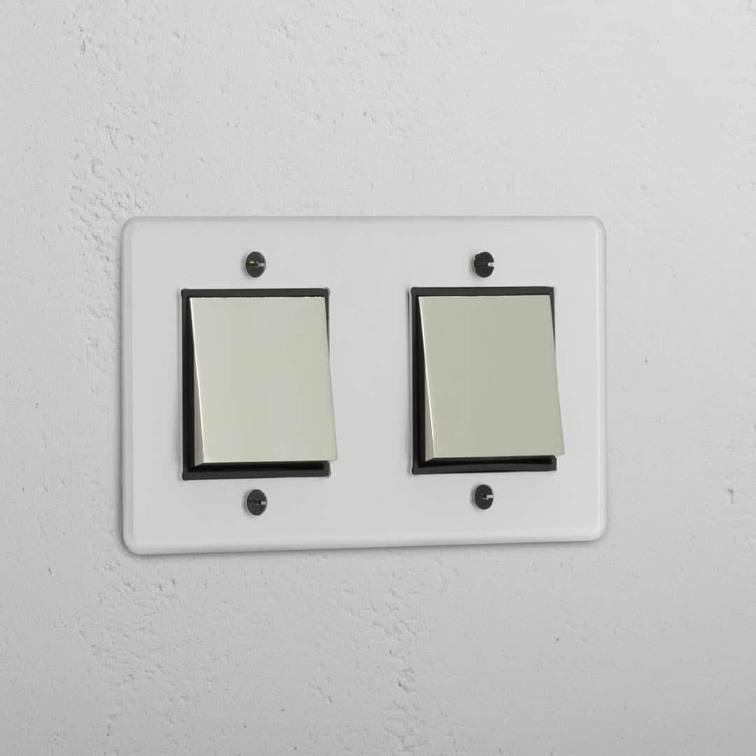 Interruptor doble de balancín en níquel pulido y traslúcido con negro - Herramienta de control de luz elegante