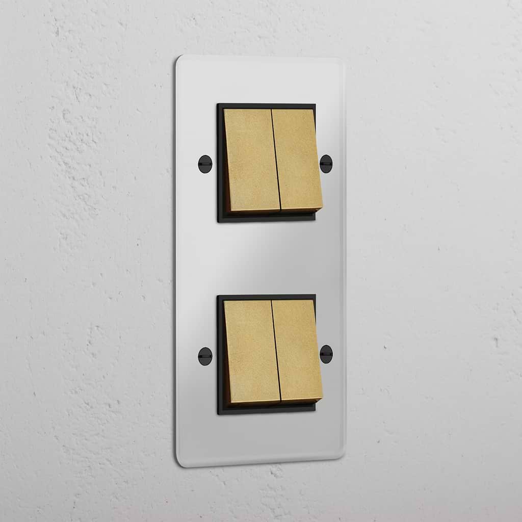 Interruptor doble de balancín en latón antiguo y traslúcido con negro, diseño vertical, de alta capacidad - Sistema de control de luz avanzado