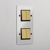 Interruptor doble de balancín en latón antiguo y traslúcido con negro, diseño vertical, de alta capacidad - Sistema de control de luz avanzado