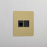 Módulo individual RJ45 y HDMI en latón antiguo y negro