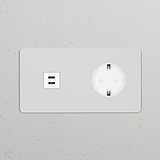 Módulo redondo USB 30W + Schuko (marco doble) - Pintable (inserción blanca)