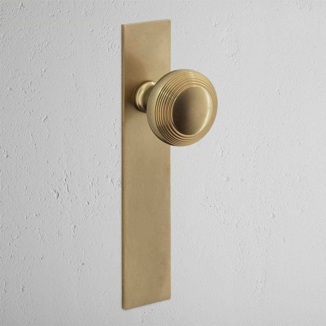 Pomo para puertas Poplar con placa larga (fijo) - Latón antiguo
