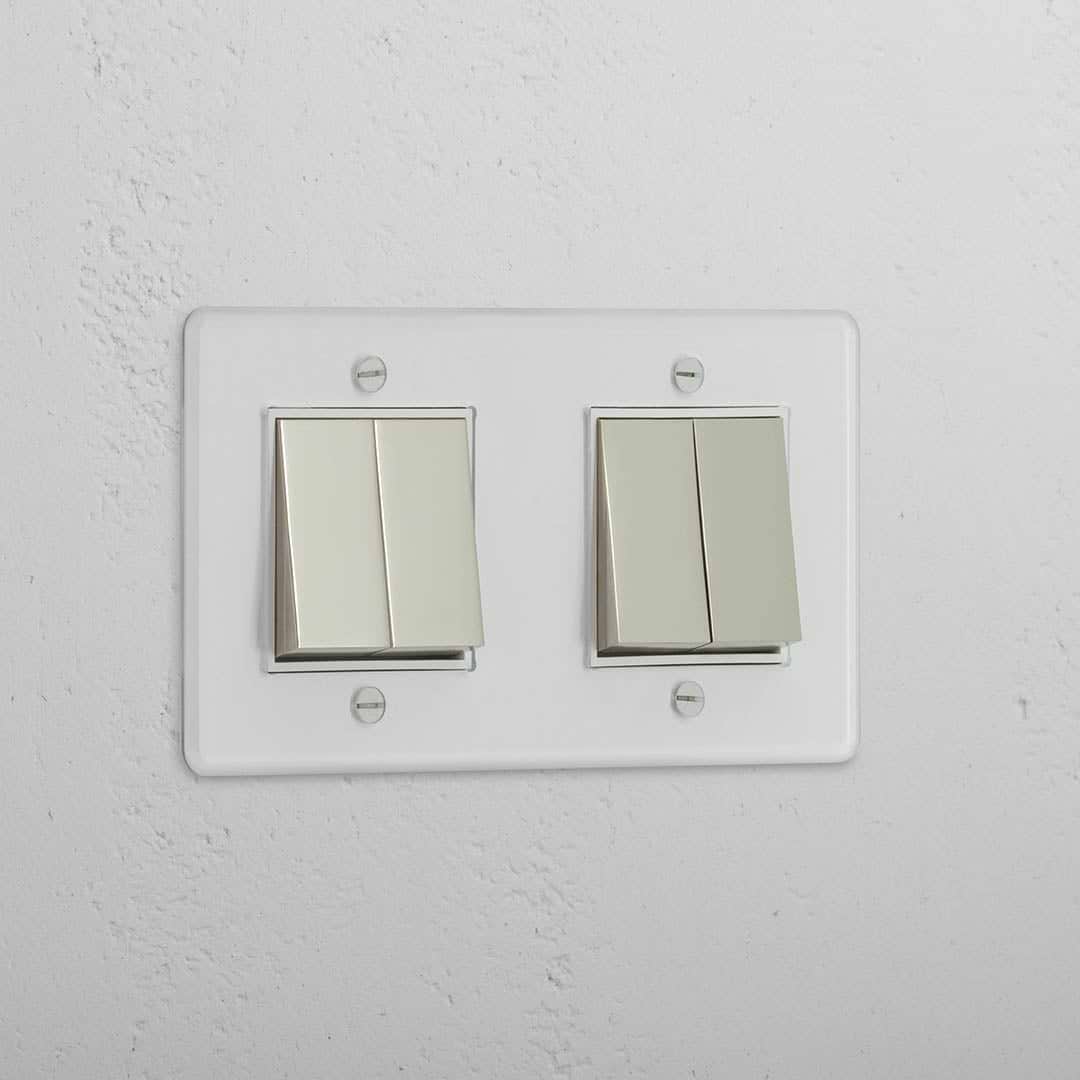 Interruptor doble de balancín en níquel pulido y traslúcido con blanco de cuatro posiciones - Herramienta versátil para control de la luz