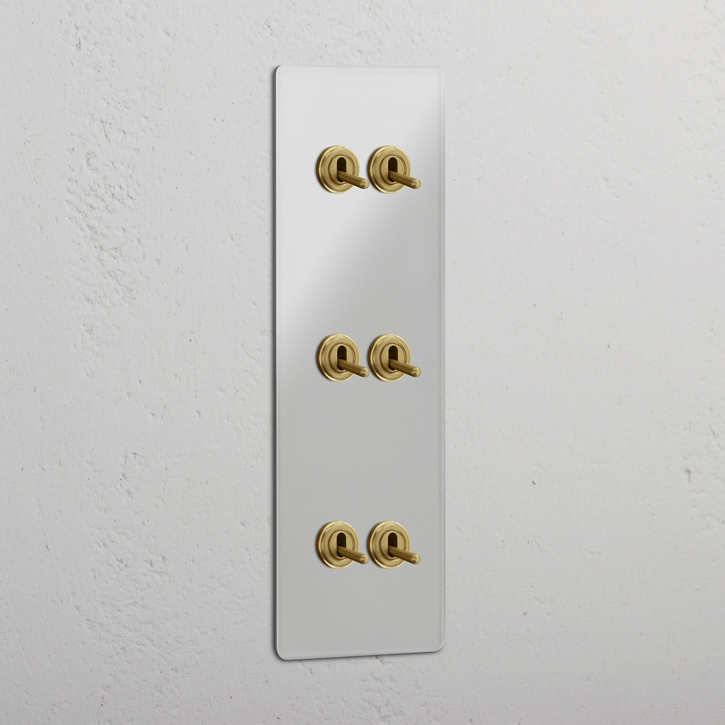 Interruptor triple de palanca en latón antiguo y traslúcido con seis palancas, diseño vertical - Solución robusta para iluminación
