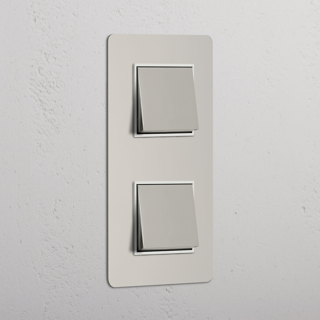 Interruptor doble vertical para control de la luz: Interruptor doble de balancín x2 en níquel pulido y blanco con diseño vertical