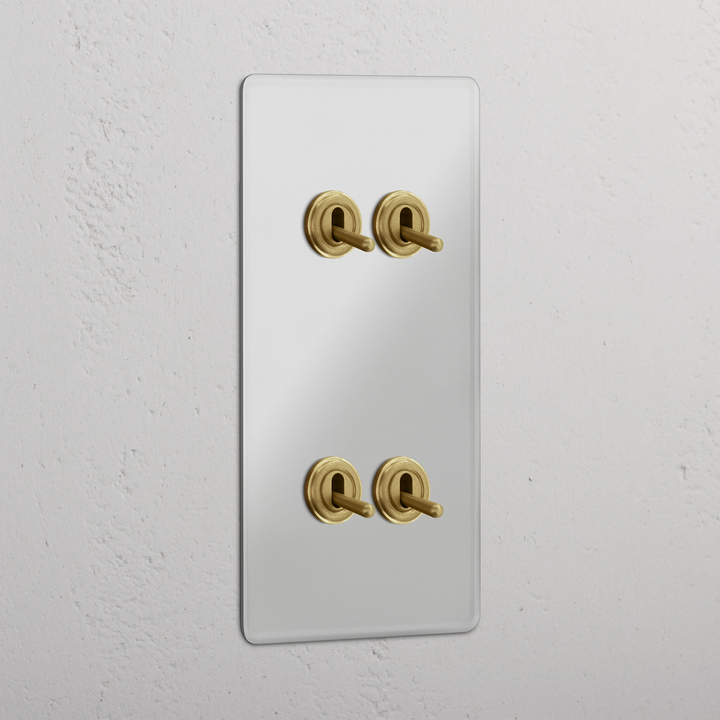 Interruptor doble de palanca en latón antiguo y traslúcido con cuatro posiciones, diseño vertical - Solución de control de luces sofisticada
