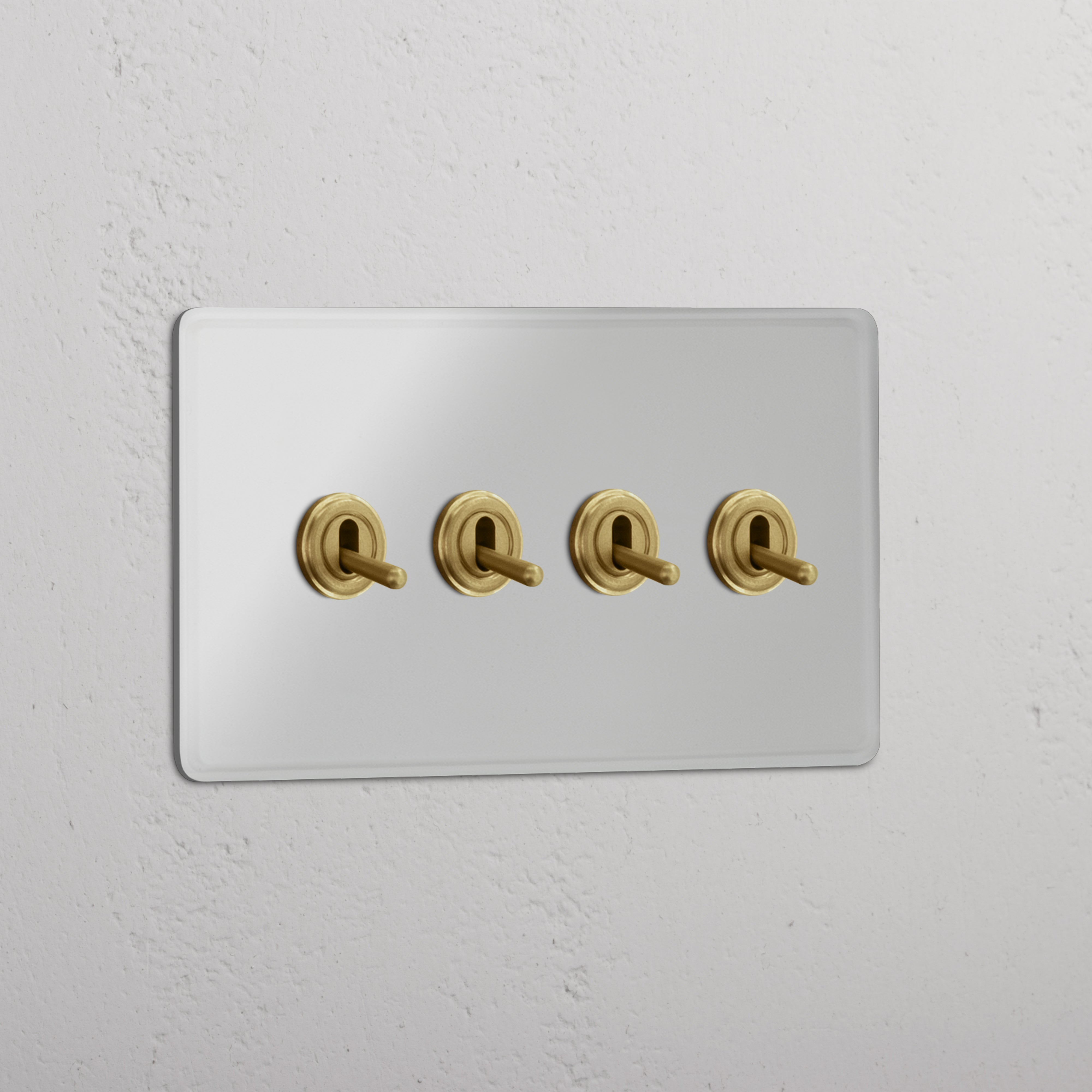Interruptor doble de palanca en latón antiguo y traslúcido con cuatro posiciones, robusto - Sistema de control de luces confiable