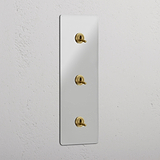 Interruptor triple de palanca en latón antiguo y traslúcido, diseño vertical - Herramienta de control de luz fácil de usar