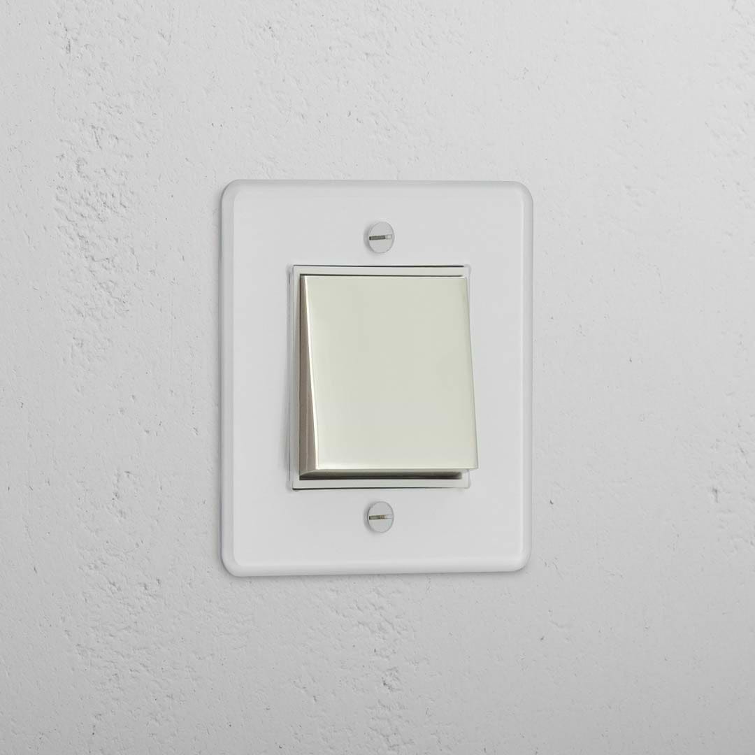 Interruptor individual de balancín en níquel pulido y traslúcido con blanco, elegante - Accesorio para control de la luz sencillo
