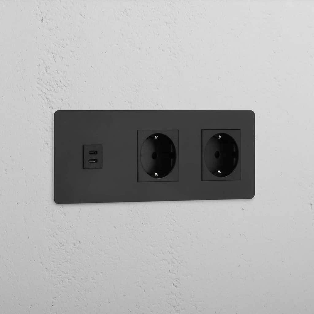 Módulo triple USB 30W y Schuko doble en bronce y negro - Solución versátil para la electricidad