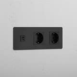 Módulo triple USB 30W y Schuko doble en bronce y negro - Solución versátil para la electricidad
