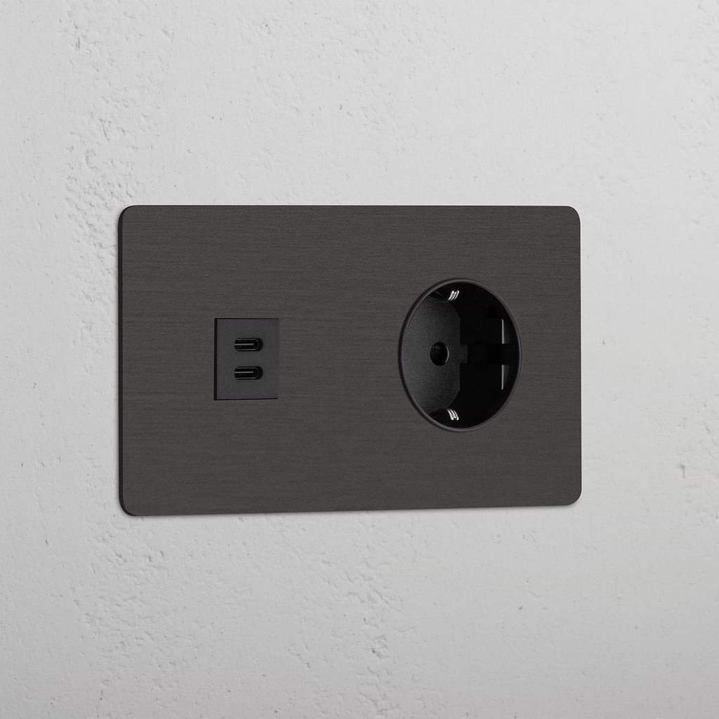 Double USB 30W & Schuko Module - Bronze Black