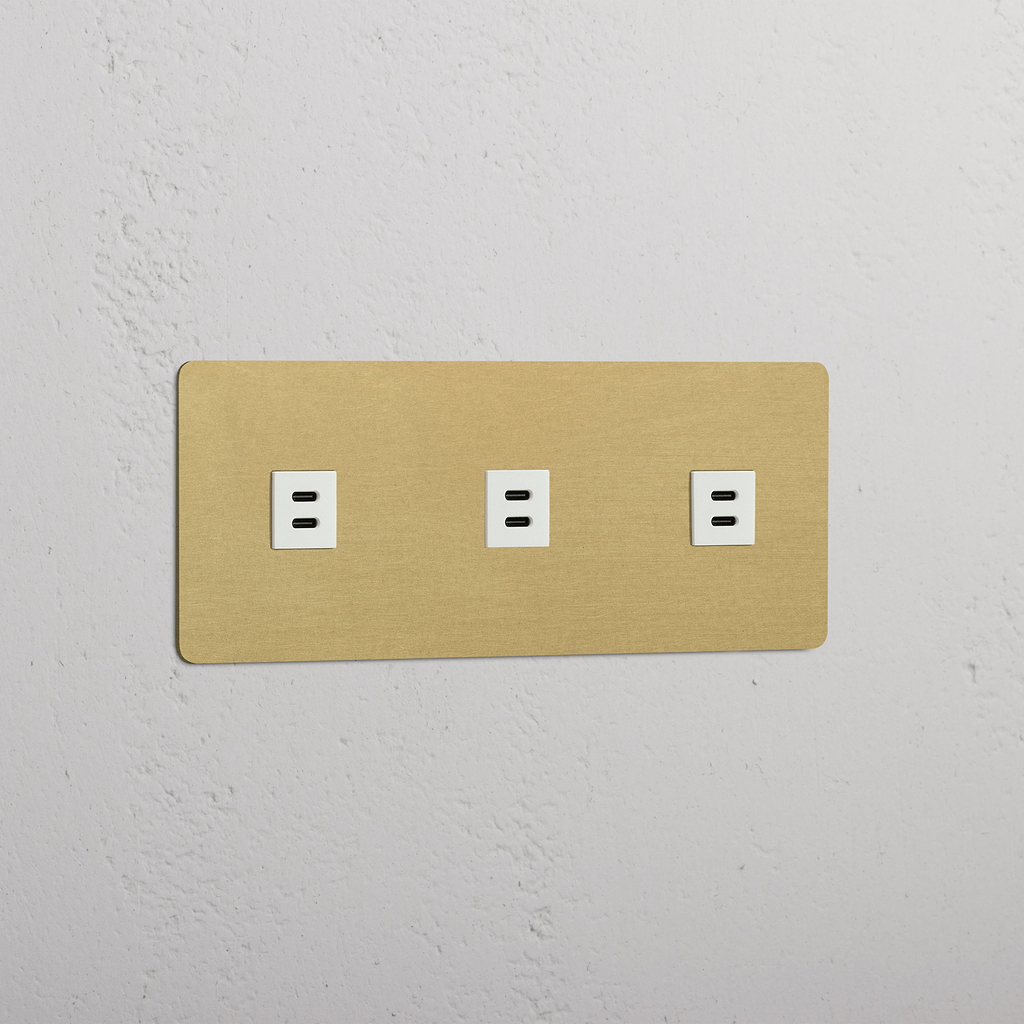 Módulo triple USB en latón antiguo y blanco - Alta capacidad de carga
