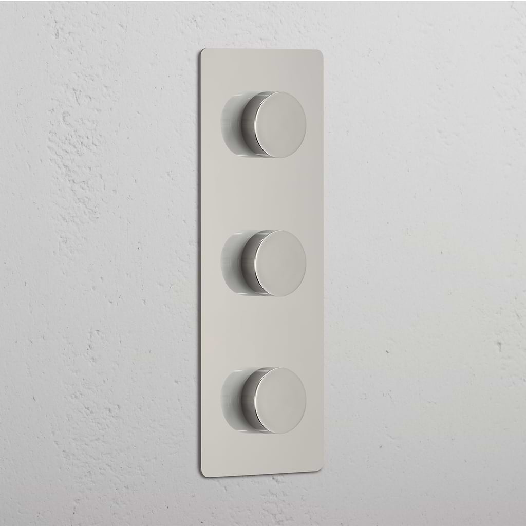 Interruptor para control de la intensidad de la luz de alta capacidad con diseño vertical: Interruptor triple regulador de luz x3 en níquel pulido