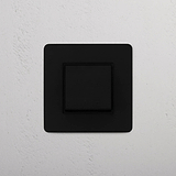 Interruptor de balancín intermedio en bronce y negro sobre fondo blanco