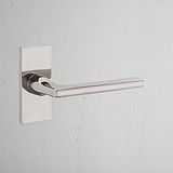 Manilla para puertas Clayton con placa corta (con muelle) - Níquel pulido