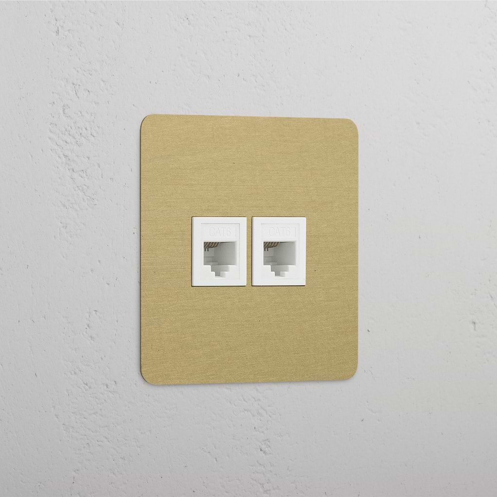 Módulo doble RJ45 diseñado en latón antiguo y blanco - Conexión confiable