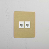 Módulo doble RJ45 diseñado en latón antiguo y blanco - Conexión confiable
