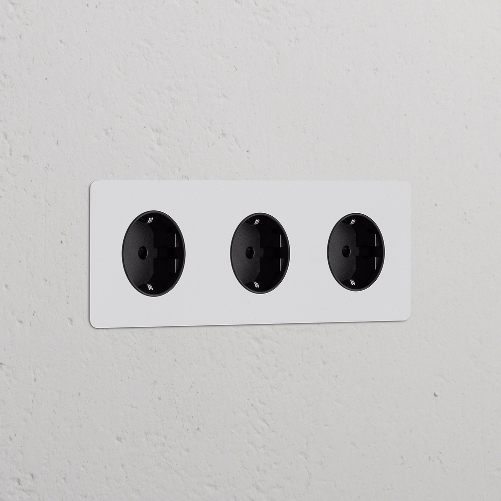 Módulo redondo Schuko x3 (marco triple) - Pintable (inserción negra)