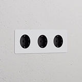 Módulo redondo Schuko x3 (marco triple) - Pintable (inserción negra)