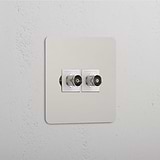 Accesorio para señal de TV: Módulo individual de TV x2 en níquel pulido y blanco