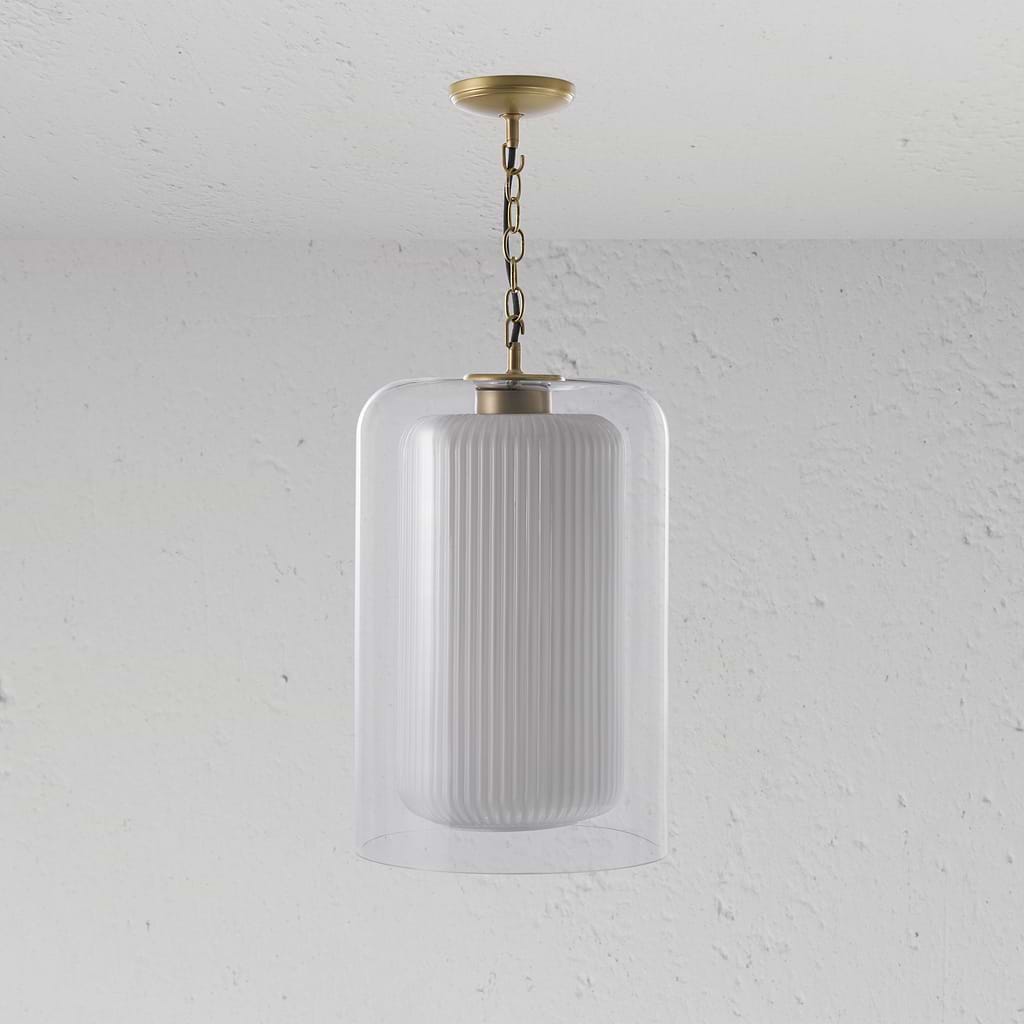 Lámpara de techo colgante Windsor grande con vidrio opalino - Latón antiguo