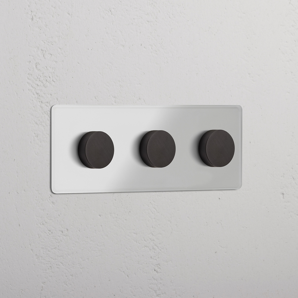 Interruptor triple regulador de luz en bronce y traslúcido - Accesorio avanzado para control de luz