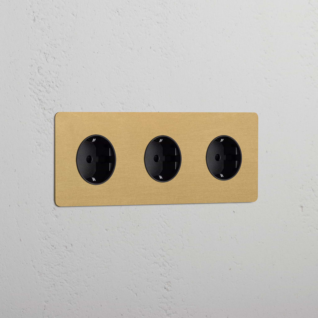 Triple 3x Schuko Module - Antique Brass Black