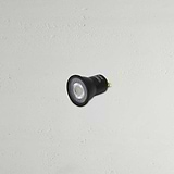 Bombilla GU10 LED de 35mm Court negra sobre fondo blanco