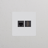 Toma RJ45 con HDMI (marco individual) - Pintable (inserción negra)