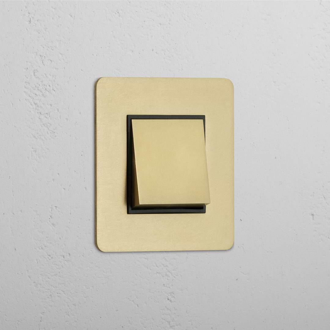 Interruptor individual de balancín en latón antiguo y negro - Detalle de casa elegante