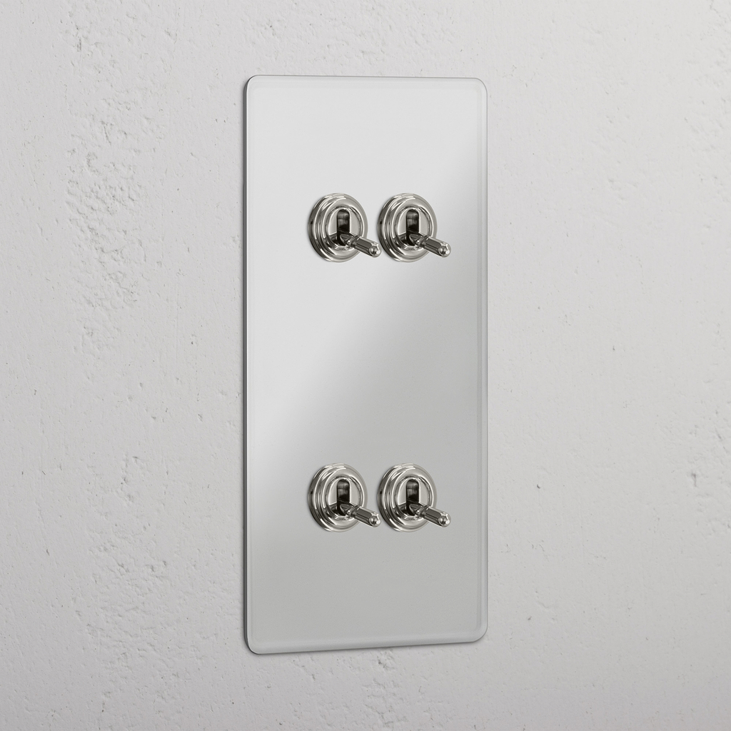Interruptor doble de palanca en níquel pulido y traslúcido con cuatro palancas en diseño vertical - Solución avanzada para iluminación