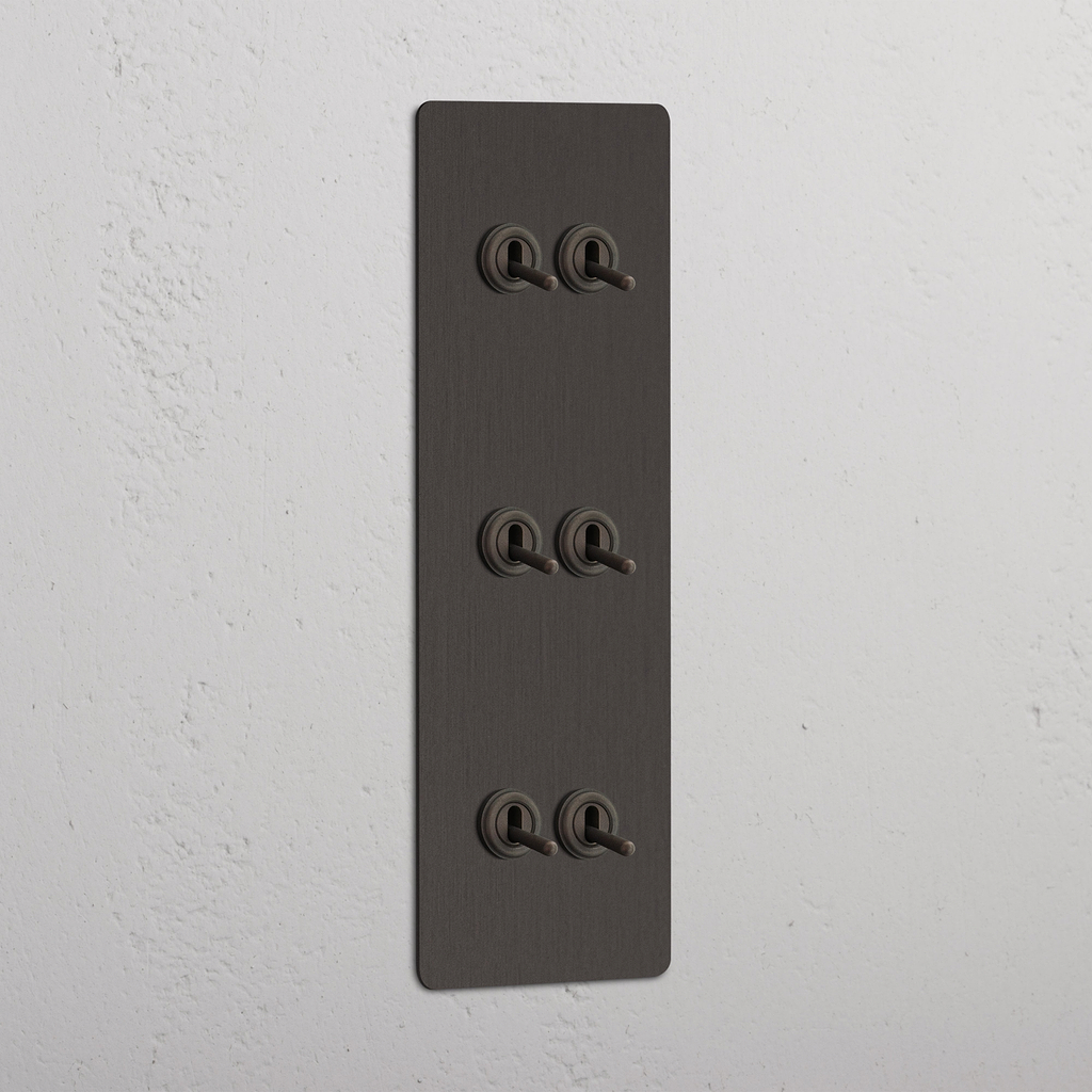 Interruptor triple de palanca en bronce, con seis posiciones, diseño vertical - Herramienta sofisticada para control de luces