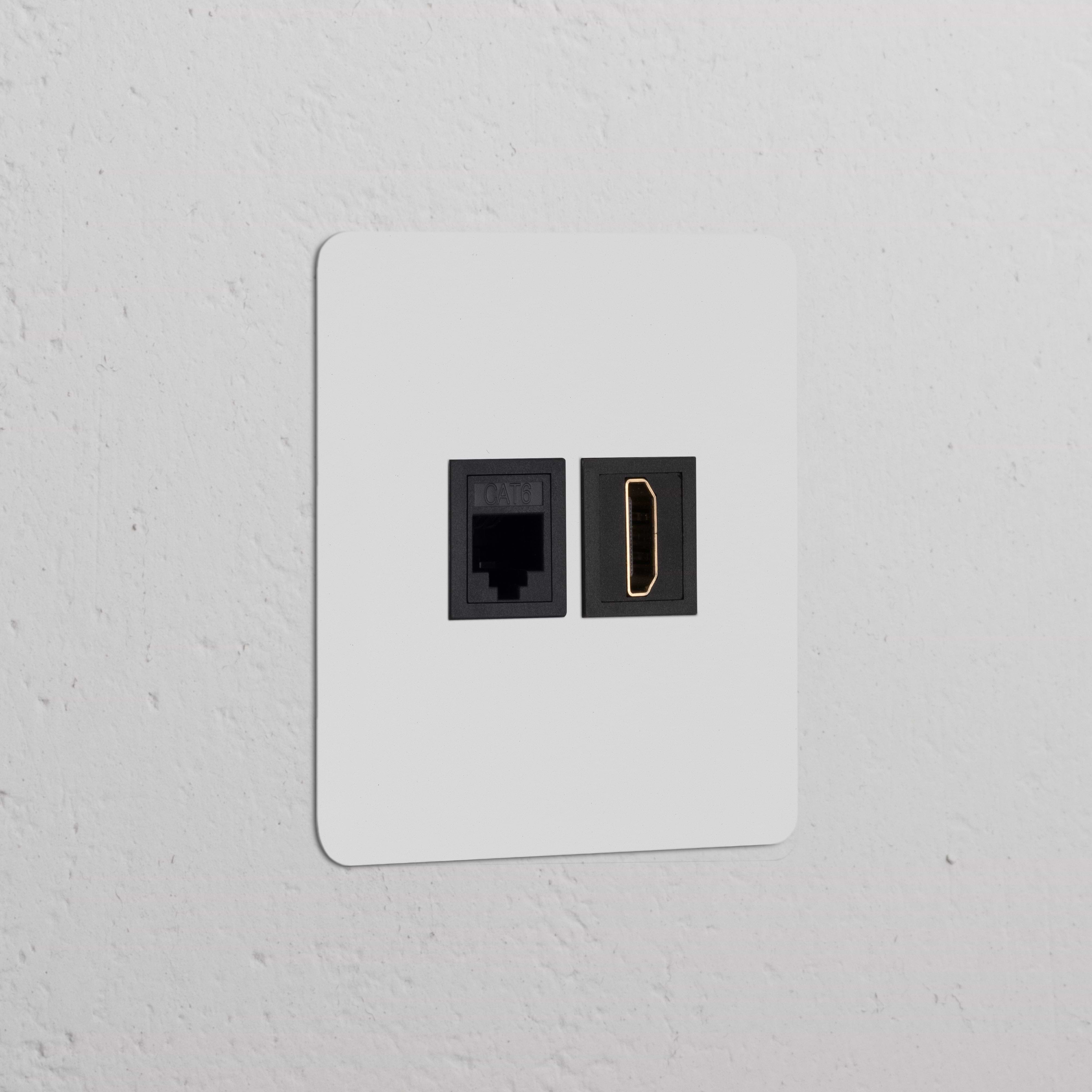 Toma RJ45 con HDMI (marco individual), pintable con inserción negra para enchufes y mecanismos de pared.