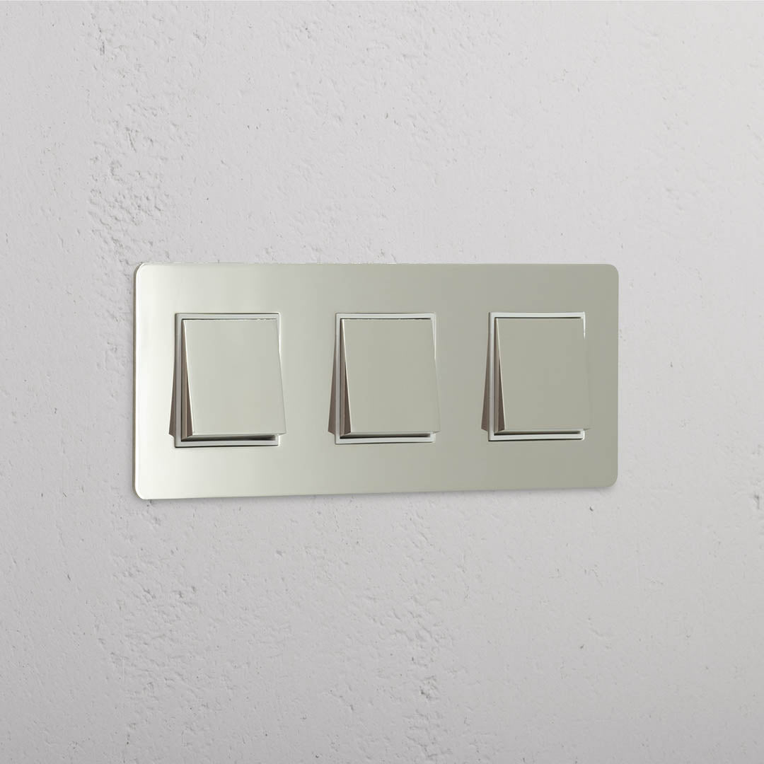 Interruptor para control de la luz de alta capacidad: Interruptor triple de balancín x3 en níquel pulido y blanco