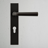 Manilla para puertas Apsley con placa larga (con muelle) y cerradura europea - Bronce
