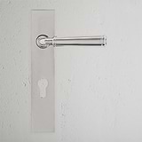 Manilla para puertas Digby con placa larga (con muelle) y cerradura europea - Níquel pulido