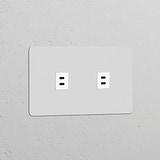 Enchufe USB-C de 30W x2 (marco doble) - Pintable (inserción blanca)