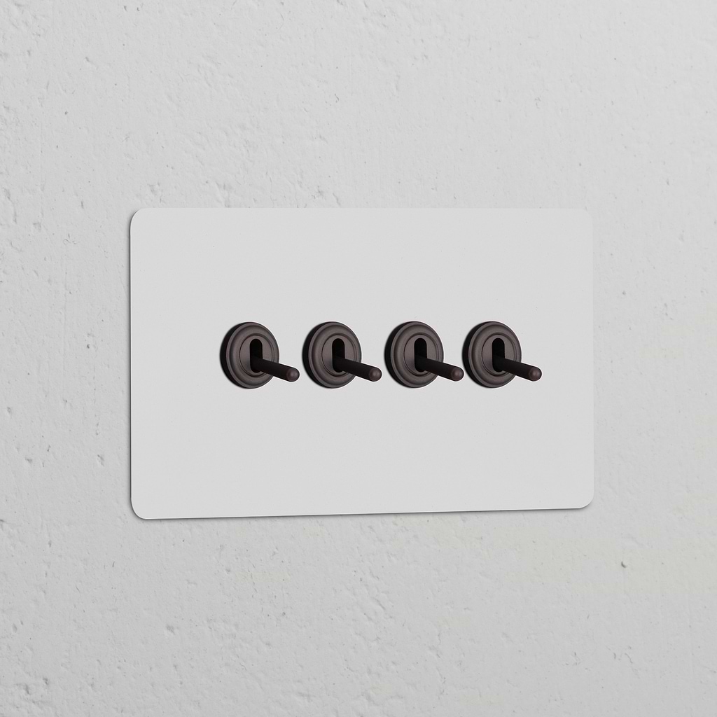 Interruptor conmutador de palanca x4 (marco doble) - Pintable y bronce 