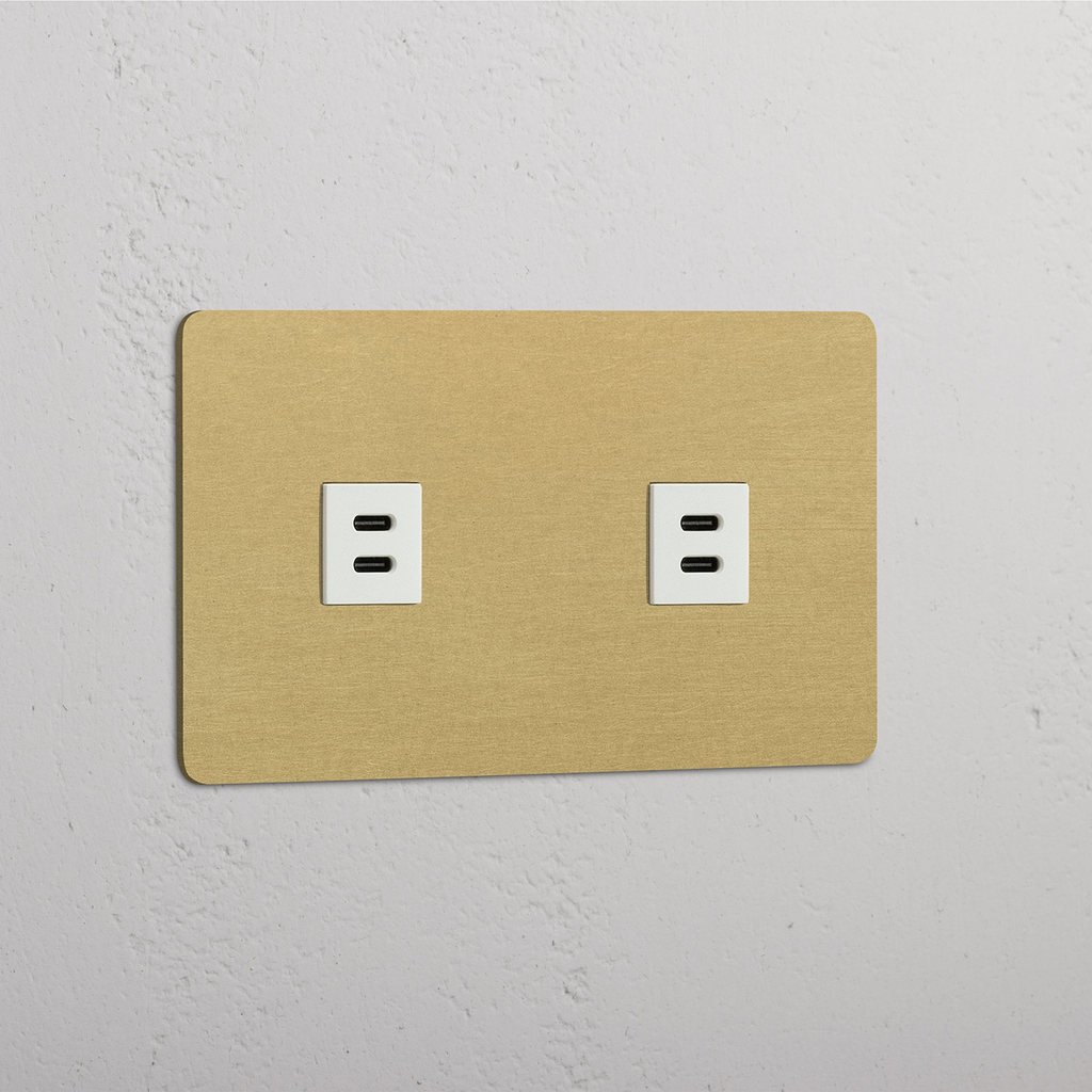 Módulo doble USB en latón antiguo y blanco con puertos dobles - Conectividad avanzada