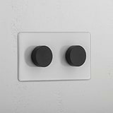 Interruptor doble regulador de luz en traslúcido y negro sofisticado - Accesorio de control de luz ajustable