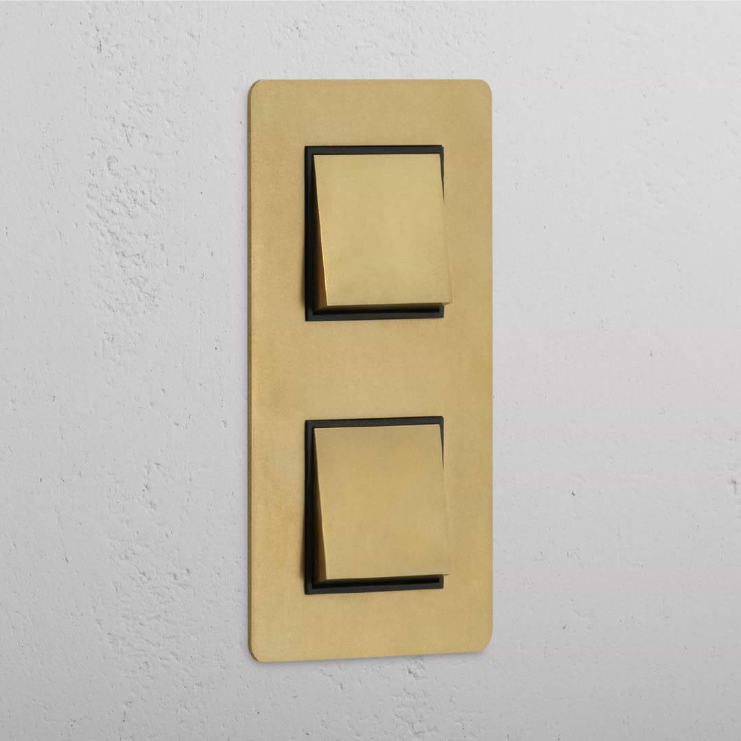Interruptor doble de balancín en latón antiguo y negro en diseño vertical