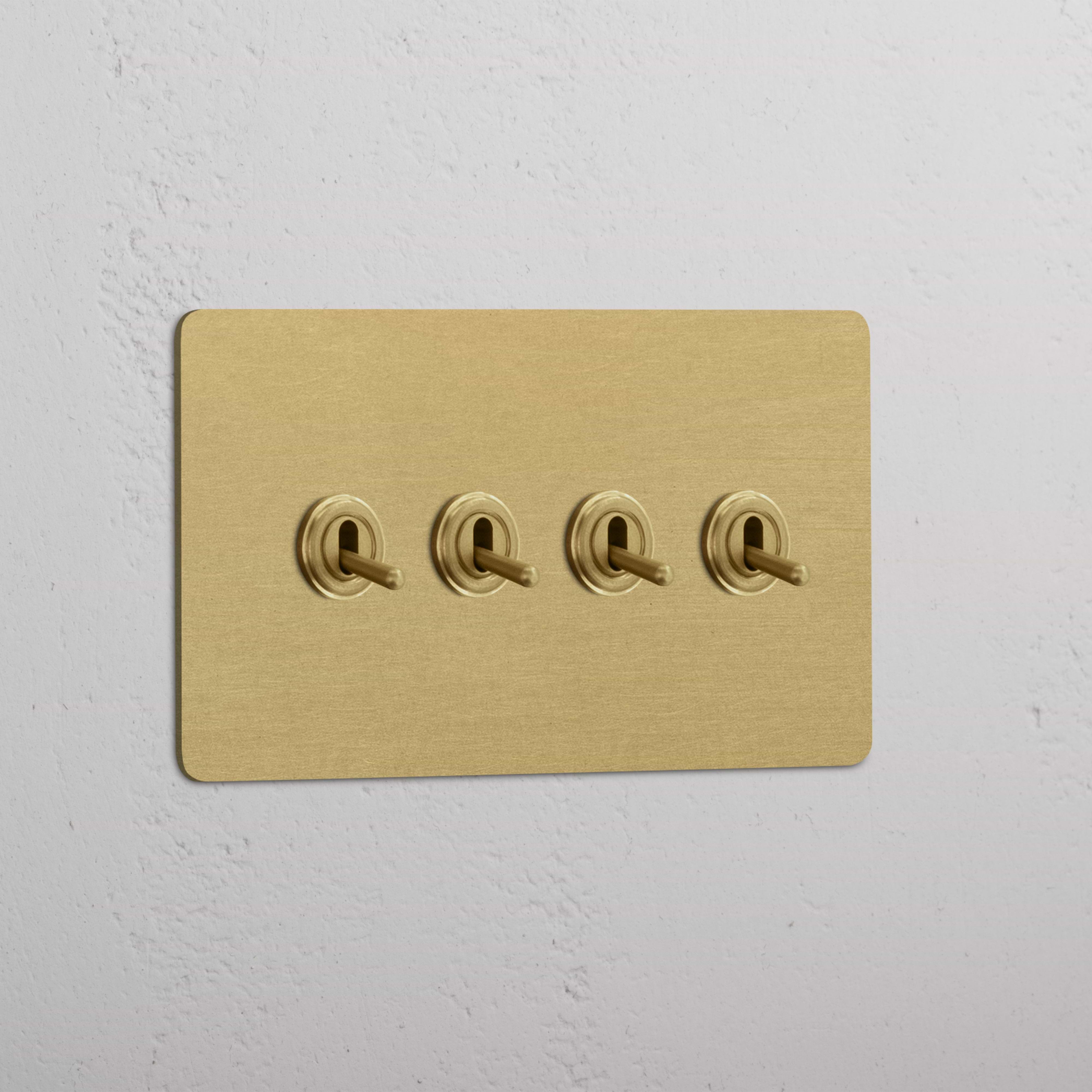 interruptor doble de palanca en latón antiguo con cuatro palancas