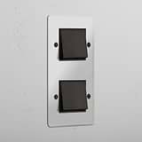 Interruptor doble de balancín en bronce y traslúcido con negro en diseño vertical - Accesorio para control de luces funcional