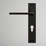 Manilla para puertas Clayton con placa larga (con muelle) y cerradura europea - Bronce