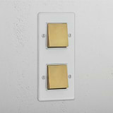 Interruptor doble de balancín en latón antiguo y traslúcido con blanco con dos posiciones, diseño vertical - Herramienta conveniente para control de luces