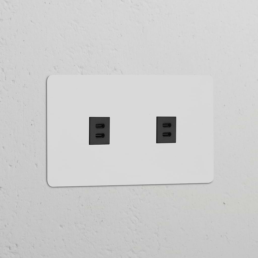 Enchufe USB-C de 30W x2 (marco doble) - Pintable (inserción negra)