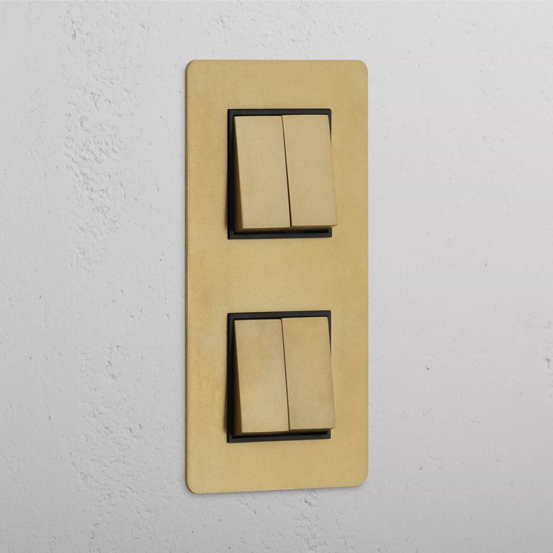 Interruptor doble de balancín en latón antiguo y negro con cuatro posiciones vertical